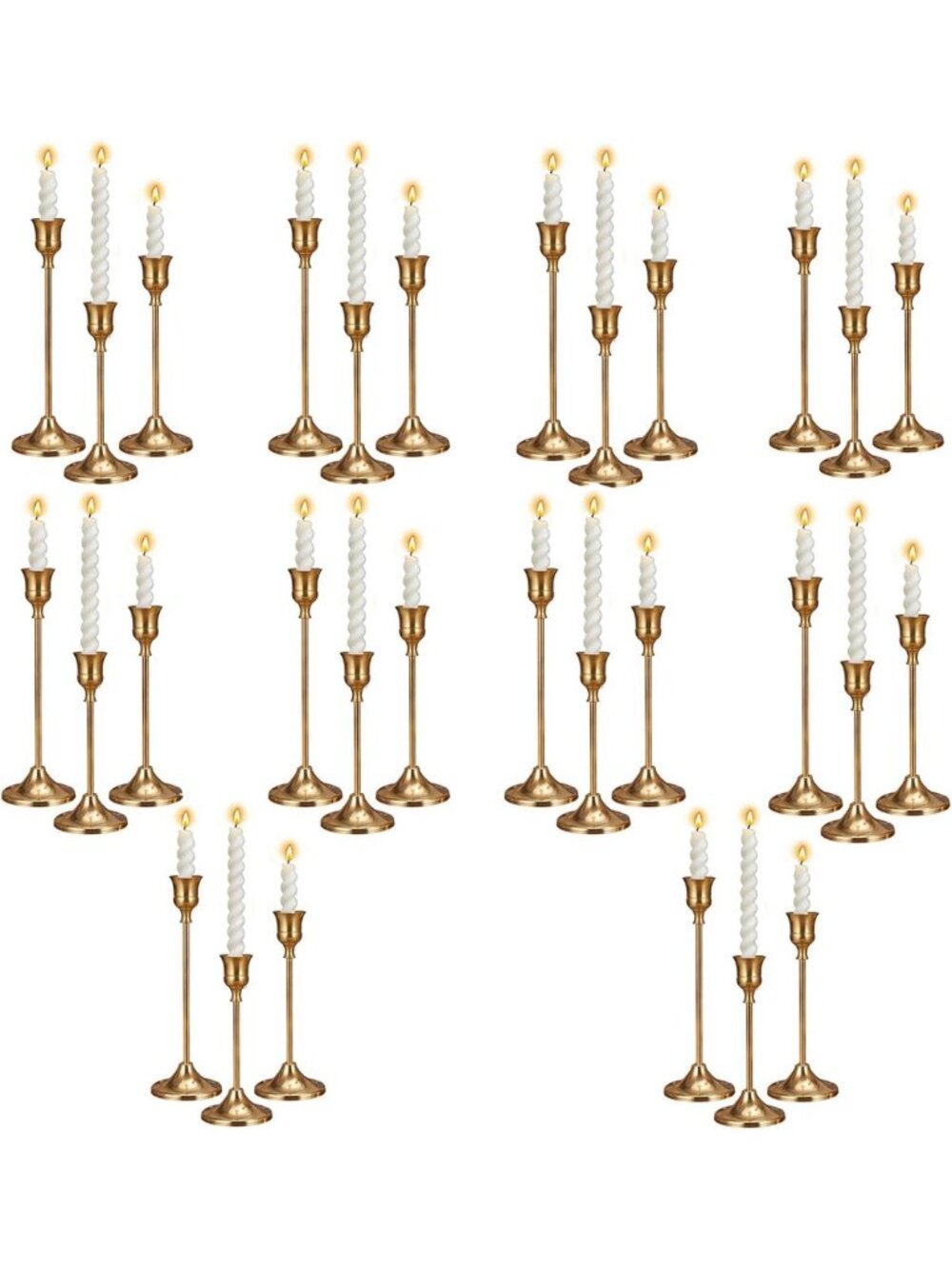 10 Sets Vintage Gold Brass Candle Holders - Modern Taper Centerpiece Decor for